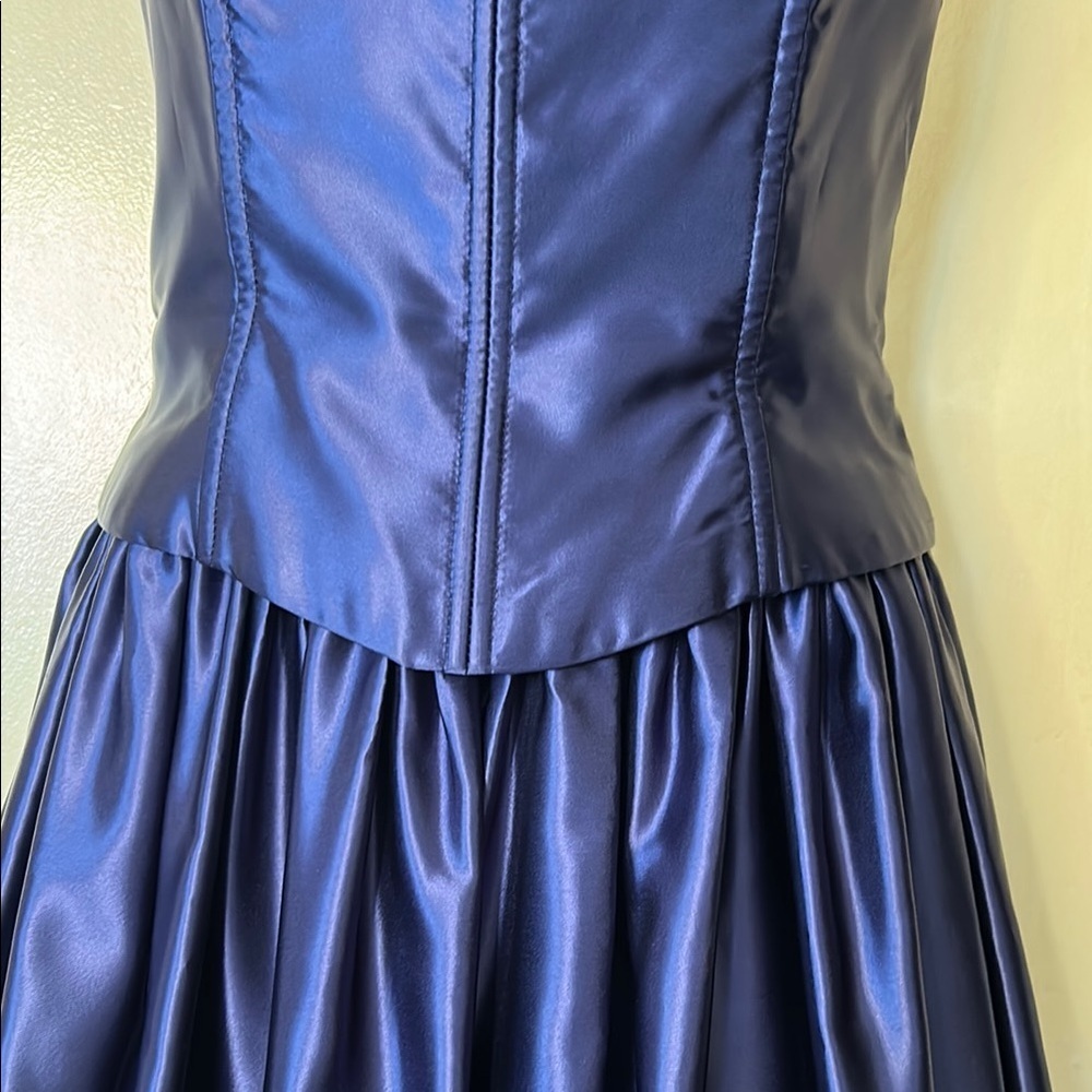 Jessica McClintock for Gunne Sax Navy Blue Satin  Corset Prom Dress size 5/6 - Picture 3 of 12